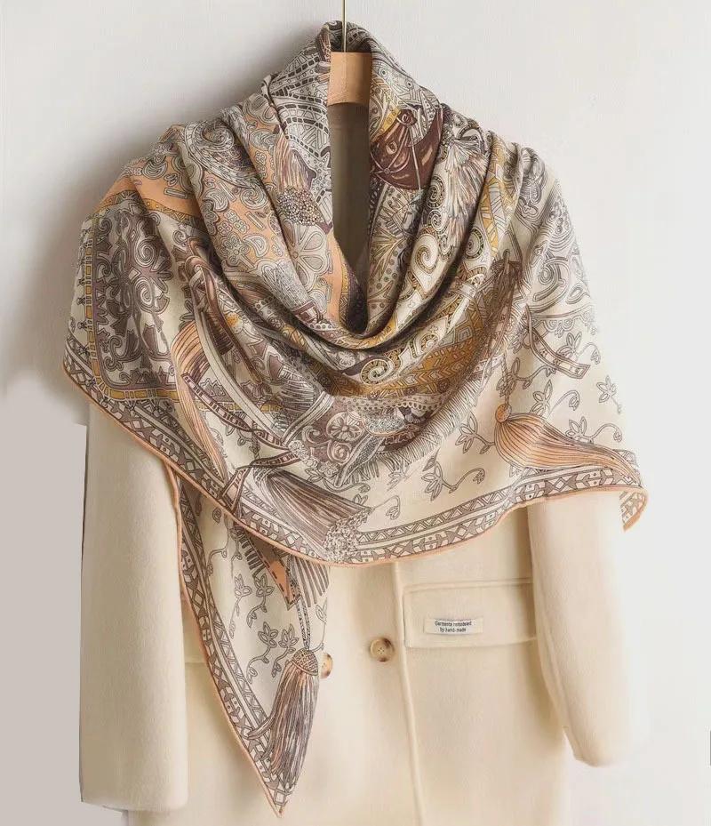 130 CM Silk Wool Scarf Women's Large Square Scarf Silk Scarf New Cashmere Versatile Shawl Thin