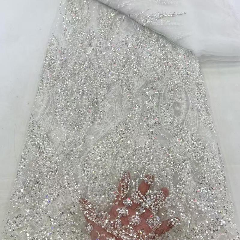 Bugle Bead Sequin Embroidery On Mesh Fabric for DIY Sewing Handmade Dress Garment Accessories Lace Clothing Fashion Cloth