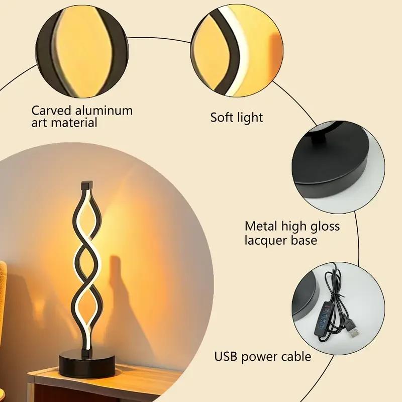 Modern LED Table Lamp Creative Spiral Table Light Soft Light Protection for Eyes 3 Color Dimming for Home Office Night Light