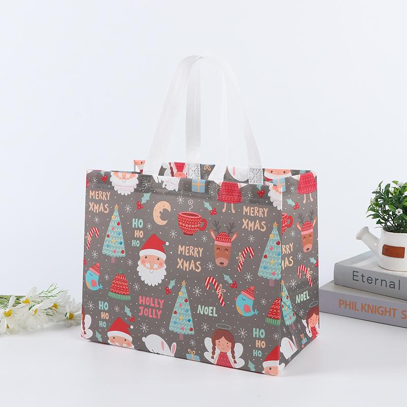 1pcs Christmas Tote Bags with Handles Xmas Non-Woven Gifts Bags Santa Snowman Treat Bags Party Decorations
