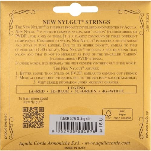 Cordoba Aquila NEW NYLGUT Series Tenor Ukulele Strings, Low-G Type, 4th String, Single String, AQ-STG 16U