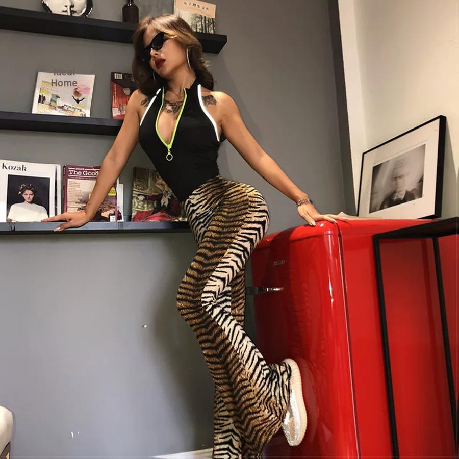Jeans a zampa skinny a vita alta stampati Streetwear Donna