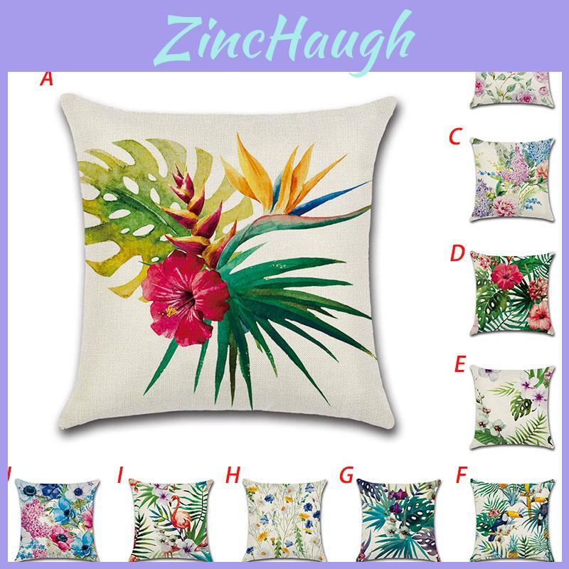 Chic 18'' Green Tropical Plant Cotton Linen Decorative Cushion Cover For Modern Homes