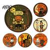 Halloween Theme Wall Art Retro Sign Round Metal Decorative Vintage Illustration Sign Rustic Decor for Living Room Party Decoration Nostalgic Hanging