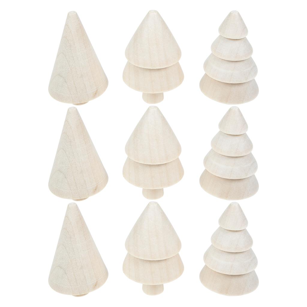 9Pcs Unfinished Wood Christmas Trees DIY Decor Craft Set Eco Friendly Wooden Ornaments for Children Handmade Art Projects Xmas