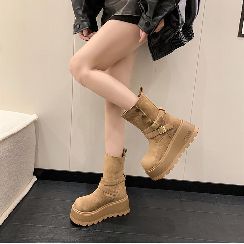 Fashion Winter Platform Thick Bottom Women Ankle Boots Height Increase Punk Women's Shoes Female Belt Buckle Slip On Short Booties