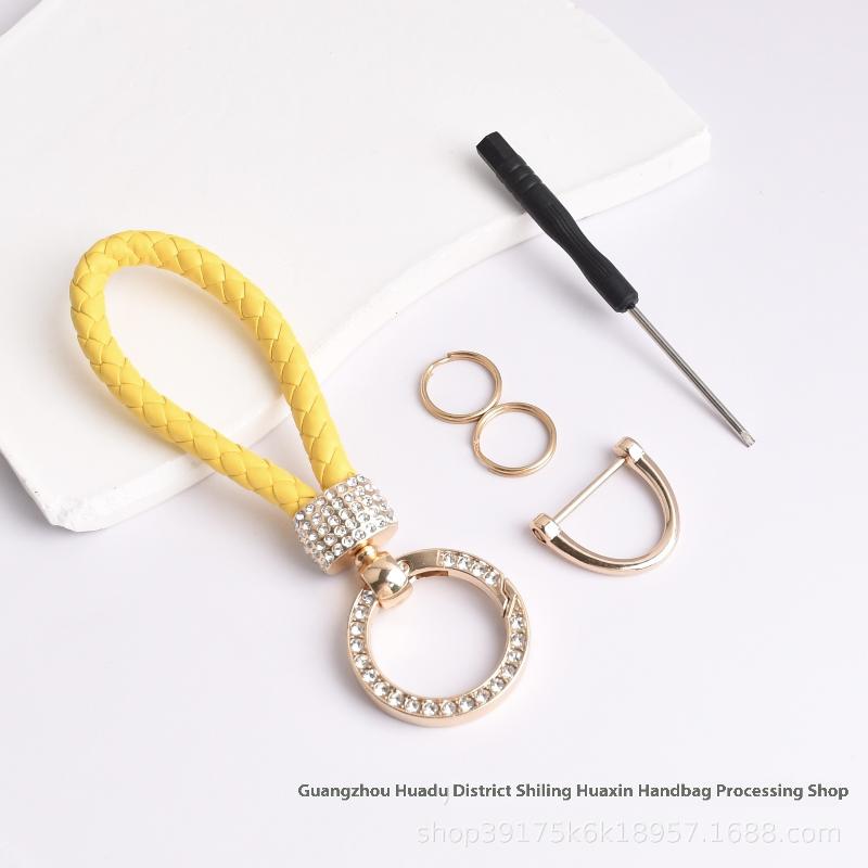 Handcrafted Braided Rope Keychain Sparkling Rhinestones - Stylish Monochrome Car Key Ring Fashion-Forward Accessory