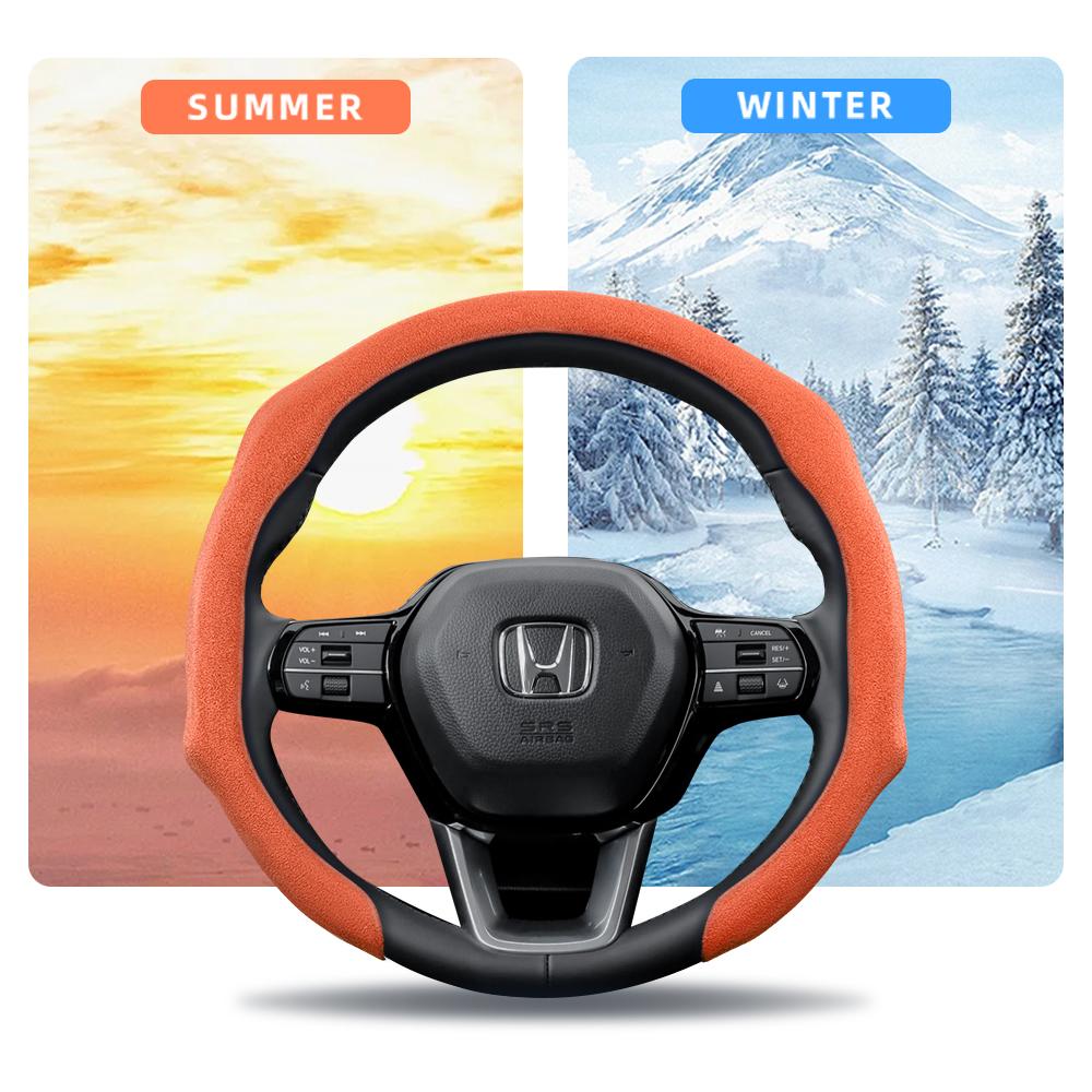 AAALV1 Suitable for Honda Premium Suede Snap-On Steering Wheel Cover Anti-Slip Durable Car Accessories Civic Fit 8Th Gen 8 City Accord 9 10 Vezel 