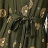ZANZEA Women Lantern Sleeve Stand Collar Belted Waist Floral Print Pleated Hem Casual Holiday Long Dress