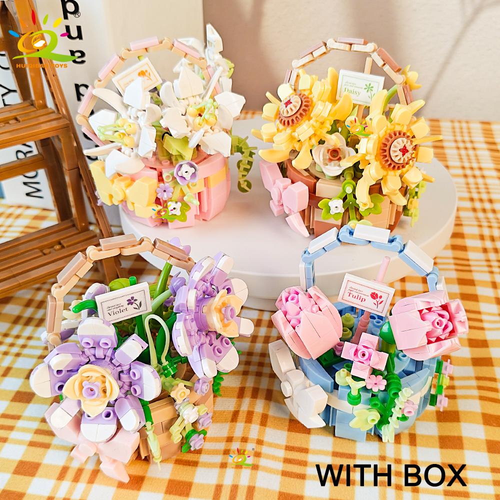 HUIQIBAO MOC Flower Model Micro Building Block DIY Eternal Bouquet Home Desk Desk Plant Decoration Brick Girl Gift Children Toy