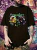 Futuristic Neon Tech Graphic T-shirt - Casual Short Sleeve Crew Neck Tee with Vibrant Space-Themed Print