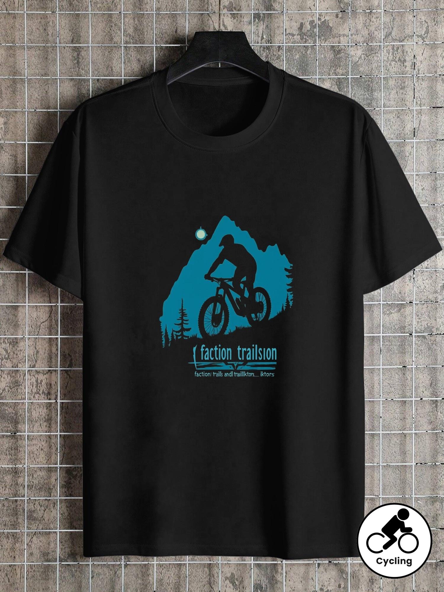Mountain Bike Silhouette Futuristic Logo T-shirt - Black with Blue Geometric Print XXL