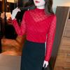 T-shirt for Women with Velvet Thickened Winter New Long-sleeved Pullover Top Half Turtle Neck Iron Diamond Base Shirt for Women
