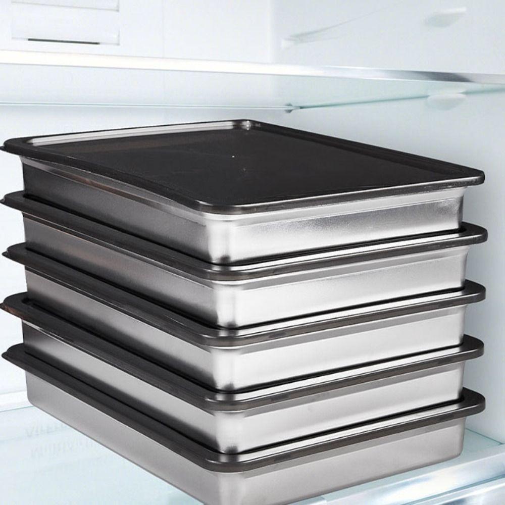 Stainless Steel Food Storage Tray with Plastic Lid Dumplings Box Prep Meal Tray  Refrigerator