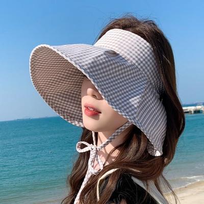 Plaid Print Large Brim Sun Hat Breathable Summer Fisherman Cap Portable Wide Brim Sunhat  Travel