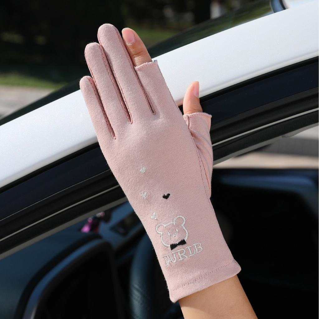 Women Lace UV Protection Gloves, Cotton Two-Finger Exposed Cute Driving Sunscreen Summer Gloves