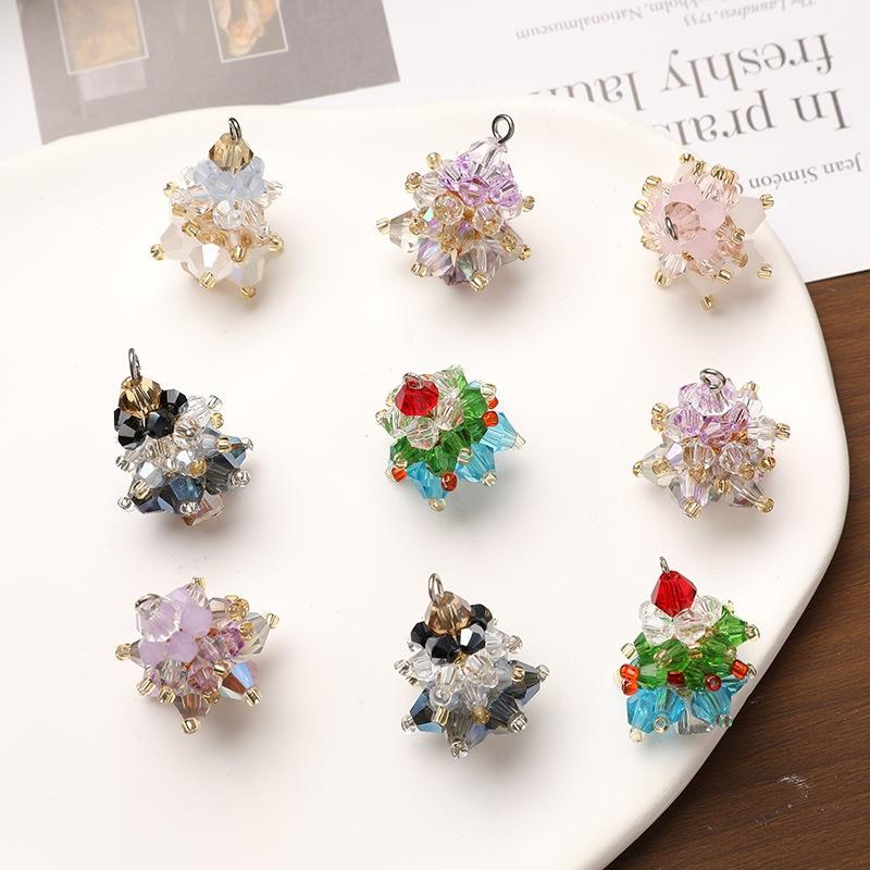 3Pcs Winter Christmas Tree Charms Beaded Glass Handmade Woven For Keychain Earrings Necklace Diy Making Jewelry Gifts