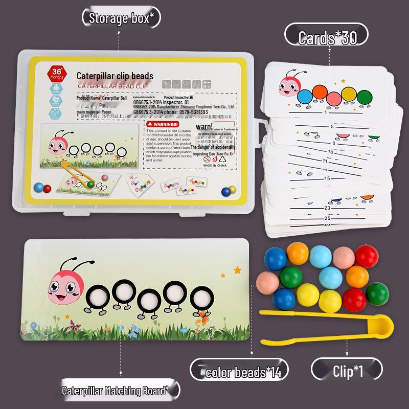 Montessori Bead Clamping & Color Recognition Caterpillar Toy for Early Education