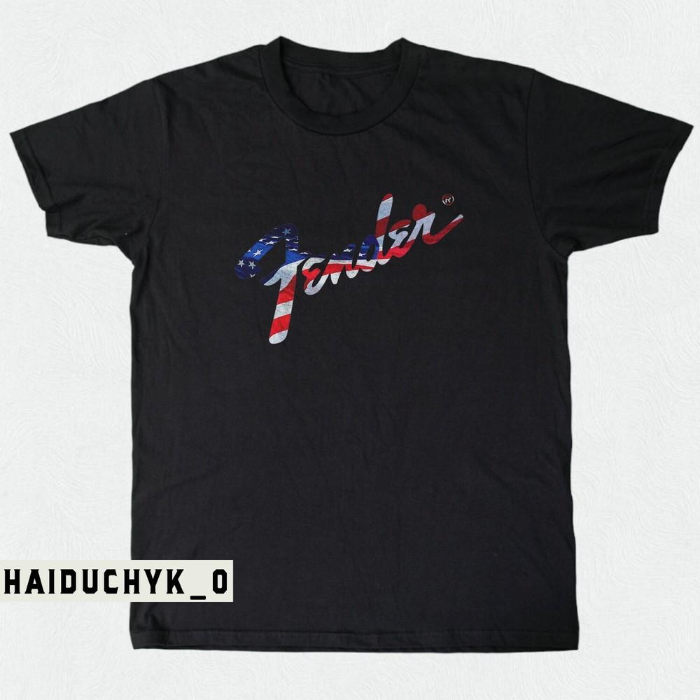 Fender American Flag Logo Unisex Black T-shirt S-5XL Unisex T-Shirt XXL