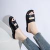 Plus Size Black Leather Flat Women's Sandals - Soft, Comfortable, Single Strap, Fashionable Hollow Outdoor Flip Flops