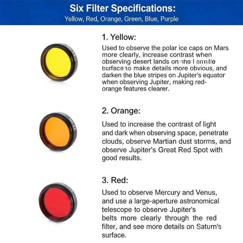 Premium Nebelverbesserungsfilter mit 6 wählbaren Farben für verbesserte Sichtbarkeit von Himmelsdetails im astronomischen Einsatz