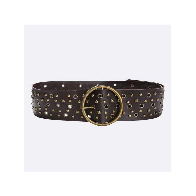 Meier Belt, heavy metal bronze buckle, trendy rivets, cut out, multi-hole, waist tightening 110 темно-коричневого
