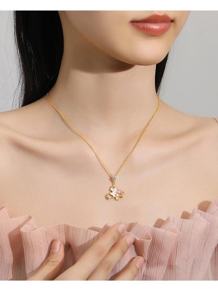 Tichia Original Rainbow Unicorn S925 Sterling Silver Enamel Necklace for Women - Sweet and Exquisite Clavicle Chain.