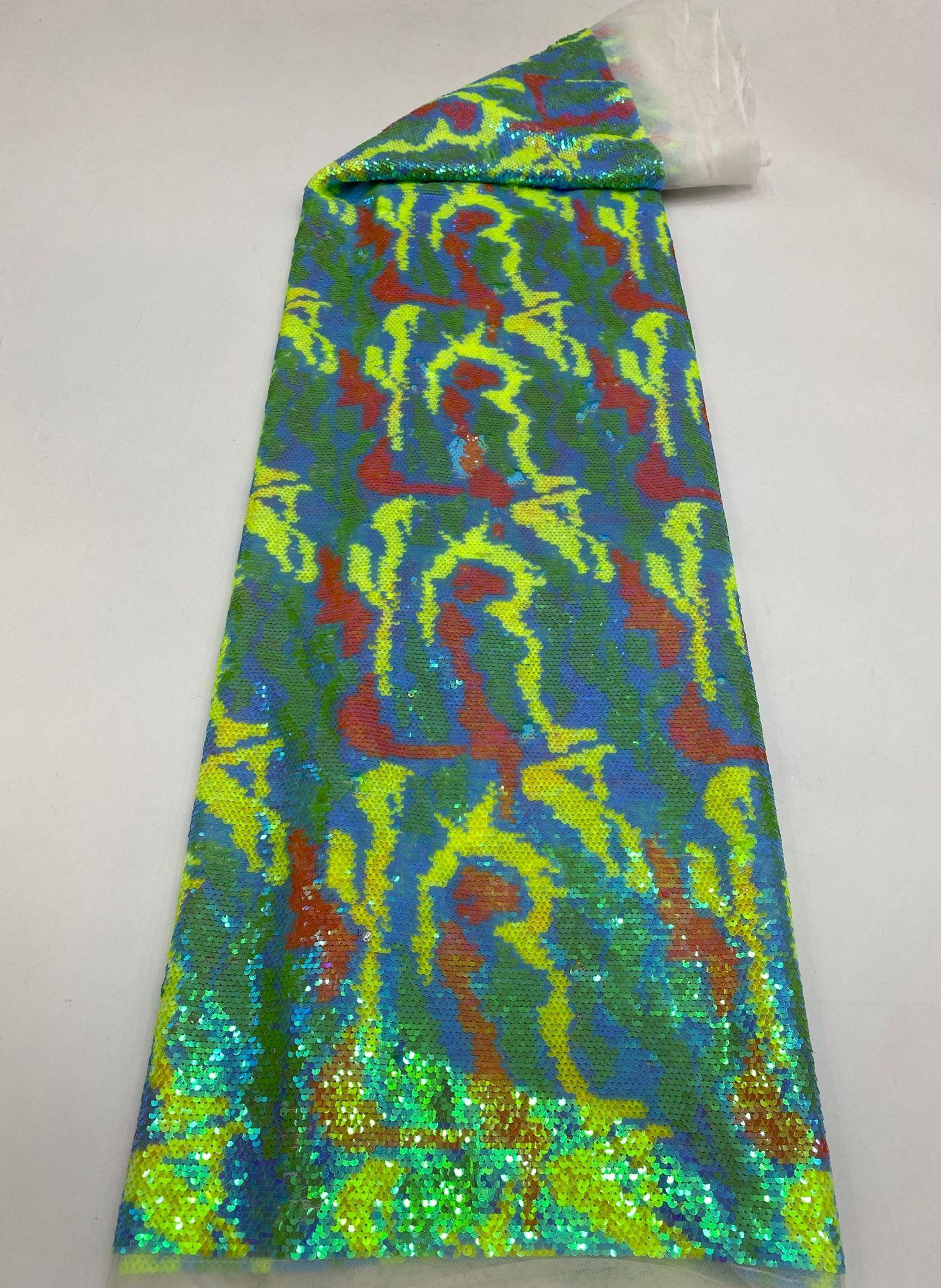 Colorful Gradient 5mm Sequin Embroidery Camouflage Dress Bag Patchwork Sequin Fabric Lace