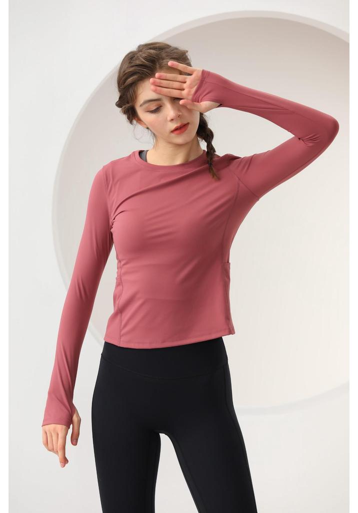 Women's Round Neck Long Sleeve Fitness T-shirt - High Elasticity Sports Top for Yoga, Running, Cycling