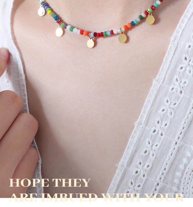 Dopamine Beaded Round Pendant Necklace: Titanium Steel Temperament Lock Chain