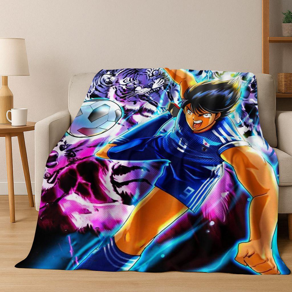 3D Cartoon Captain Ozora Tsubasa Football Anime Flannel Blanket,Warm and Cozy Soft Throw Blanket for Home Bedroom Bed Sofa Cover