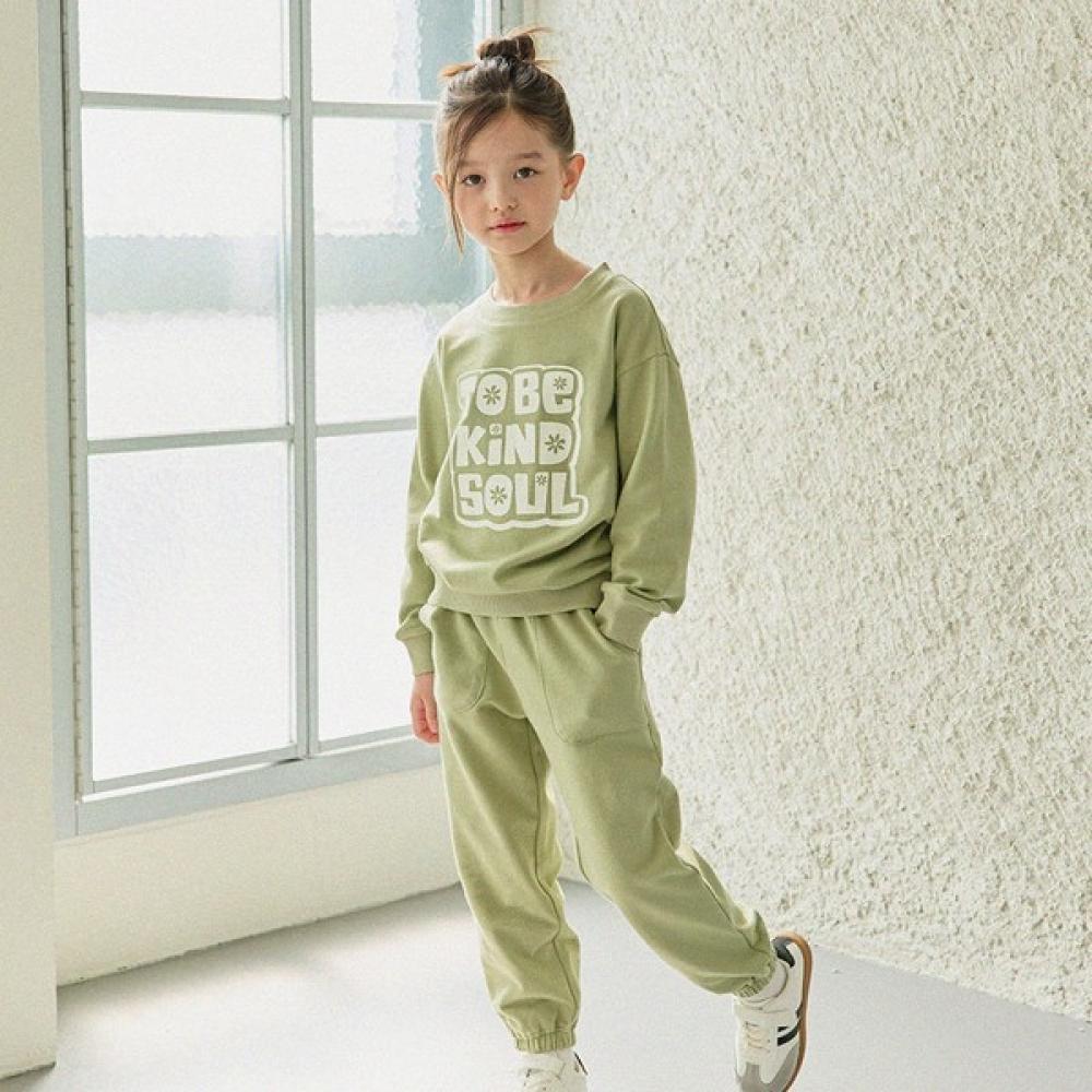 Olivan Simple Graphic Sweatshirt Top And Bottom Green