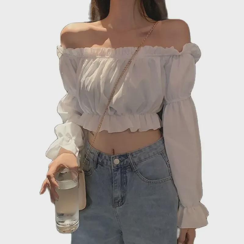 Spring/Summer 2024 Women's Puff Sleeve One-Shoulder Crop Top