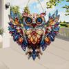 2Pcs Owl Pendant, Waterproof Acrylic Indoor Outdoor Decoration, 2D Printing Stained Glass Style Colorful Light Effect Owl Ornament with Lanyard