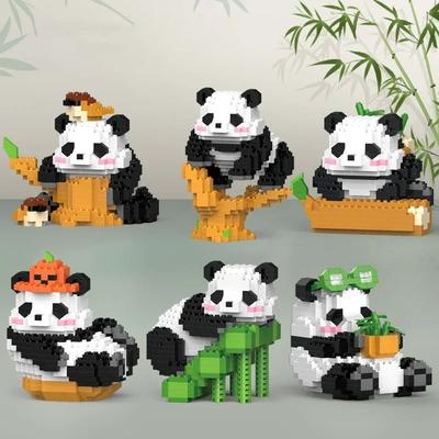 Panda Bamboo Building Set,Cute Chinese Panda Building Blocks Sets DIY Educational Assembly Toys Bricks Mini Animals Model