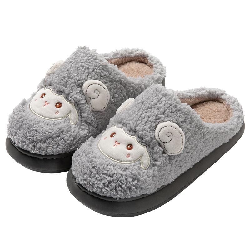 Cute lamb cartoon cotton slippers women's autumn and winter home indoor velvet warm thick bottom non-slip fluffy slippers