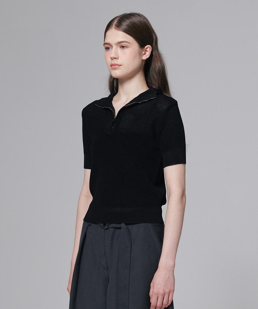 Aussel Half Zip Knit Top Black