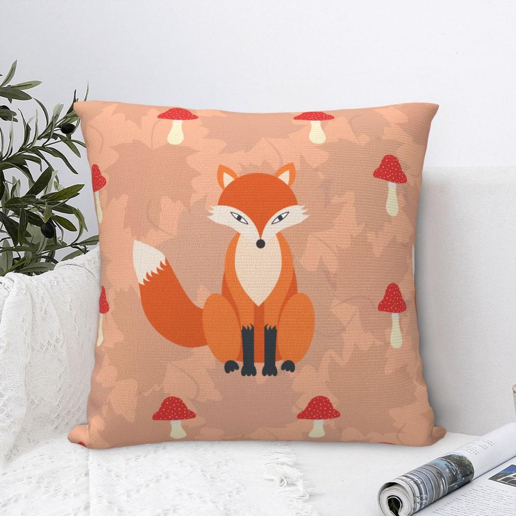 Fox Mushroom Pattern Pillowcase Polyester Cushion Cover Decoration Animal Pillow Case Cover Seater Zipper 4040cm