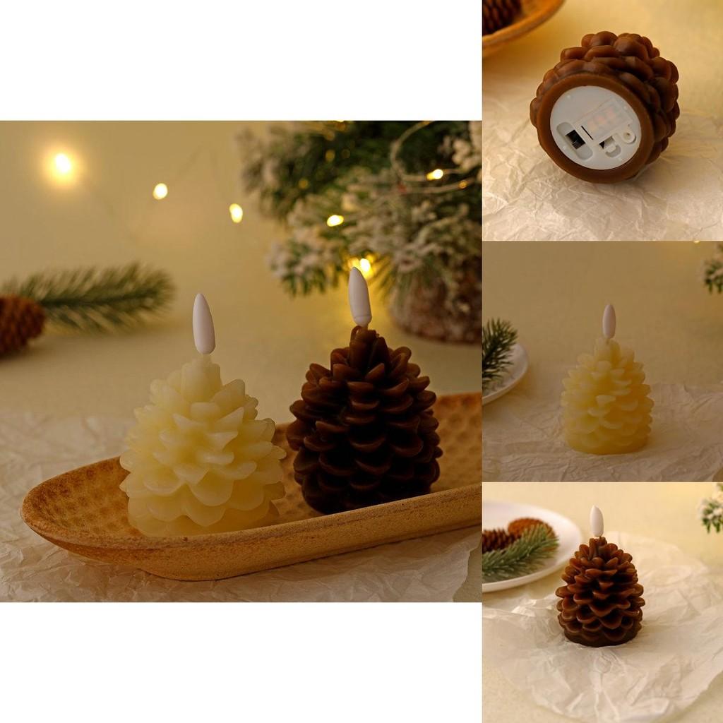 Elegant Brown And Beige Flameless Pinecone Candles For Festive Holiday Decor