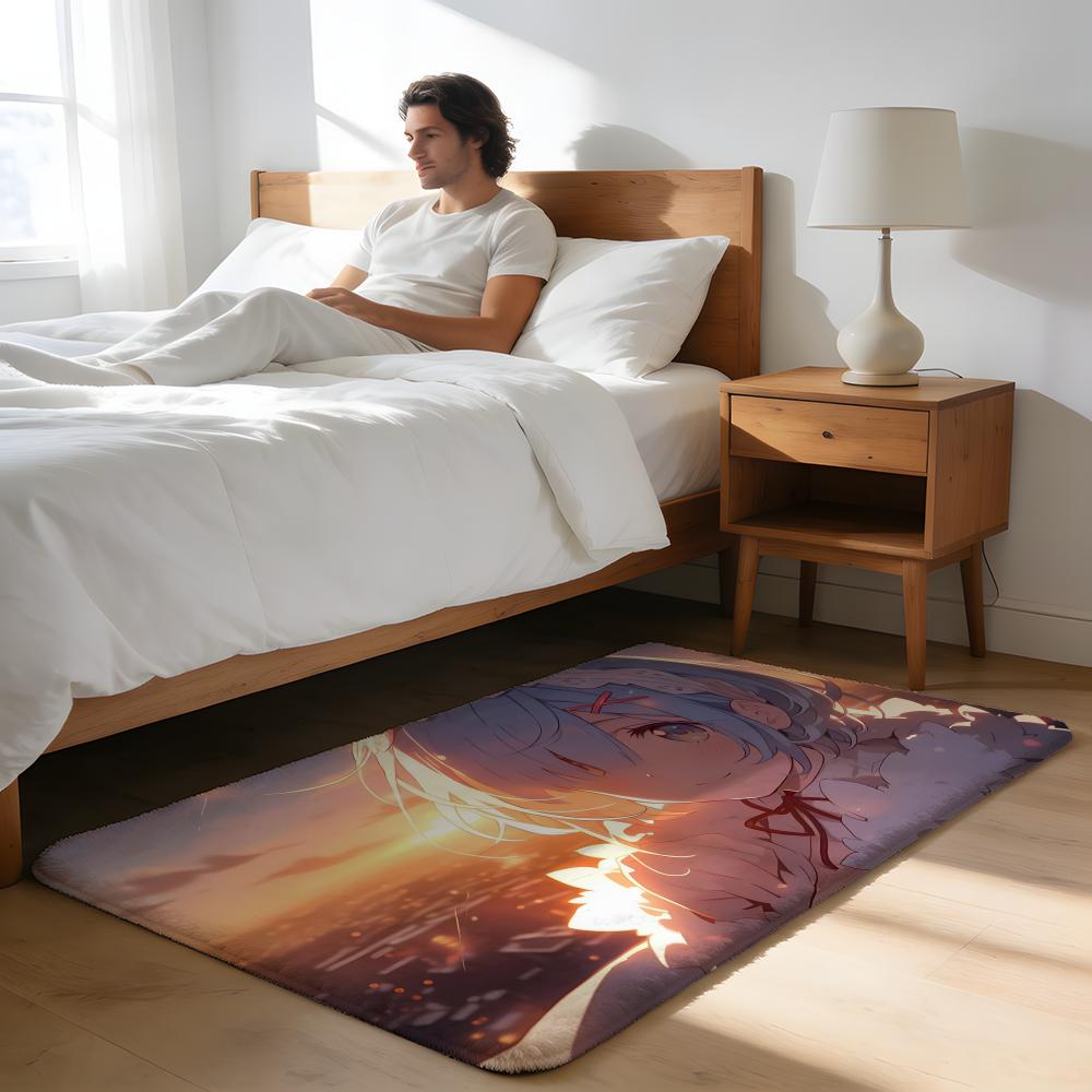Fußmatte Weicher Flanellteppich Rutschfeste Saugfähige Matte für Badezimmer Schlafzimmer Heimdekoration Anime RE ZERO Hängend Bohemian
