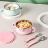 Baby Bowl Stainless Steel Tableware Set Baby Feeding Bowl with Suction Cup Spoon Fork Straw Set Toddler Training Feeding Bowls