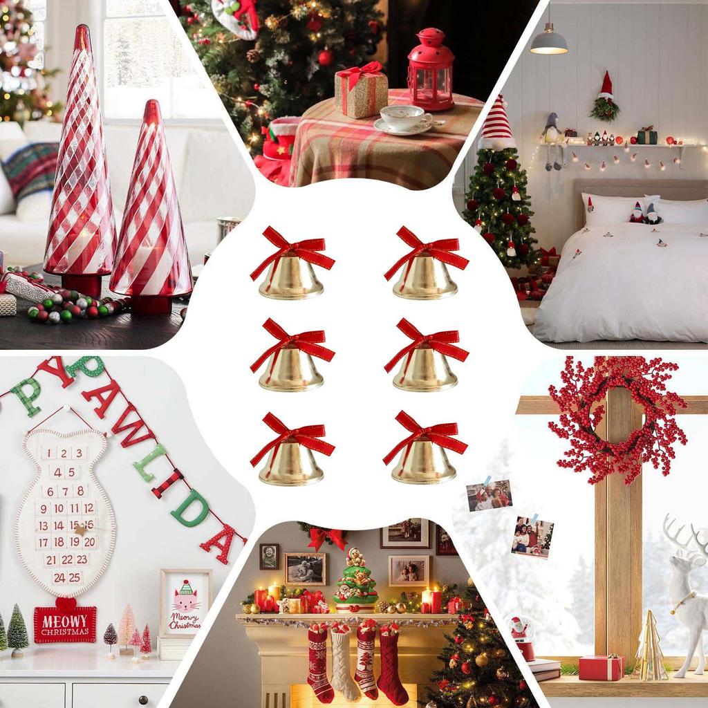 Christmas Decor Bells Small Metal Ornaments With Bowknots Christmas Garland Golden Bells For Home Office School Balcony Front
