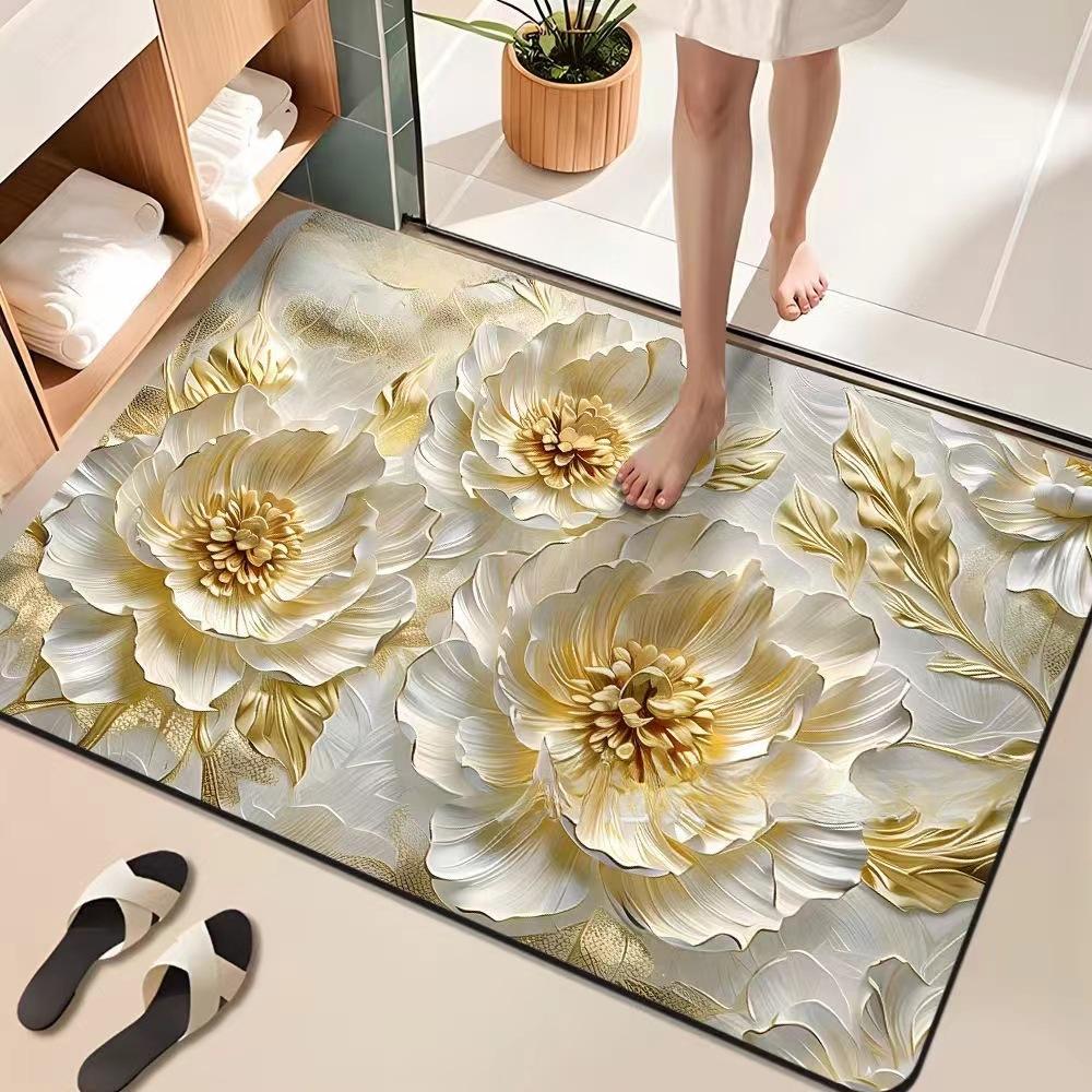 Flower Printing Bathroom Thickening Mat Bath Non-slip Carpets In Wash Basin Bathtub Side Floor Rug Shower Room Doormat Memory Foam 3D Pad