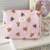 Blue Striped Bear Cosmetic Bag With Quilted Storage For Daily Use And Travel