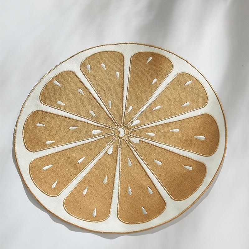 

Luxury Lemon Embroidered Round Linen Placemat Double-Layer Two-Tone Heat-Resistant Dining Table Mat Home Decor Tableware Pad Diameter 38cm 1pc