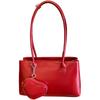 Korean Autumn and Winter Rich New Year Red Love Pendant French Baguette Square Bag Oil Wax Shiny Texture Niche Design Shoulder Bag