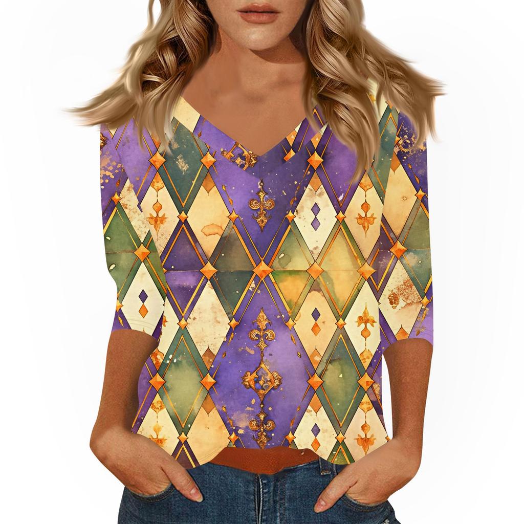 Dámské tričko s potiskem 3/4 rukáv denní víkendová móda základní véčkový výstřih běžný top