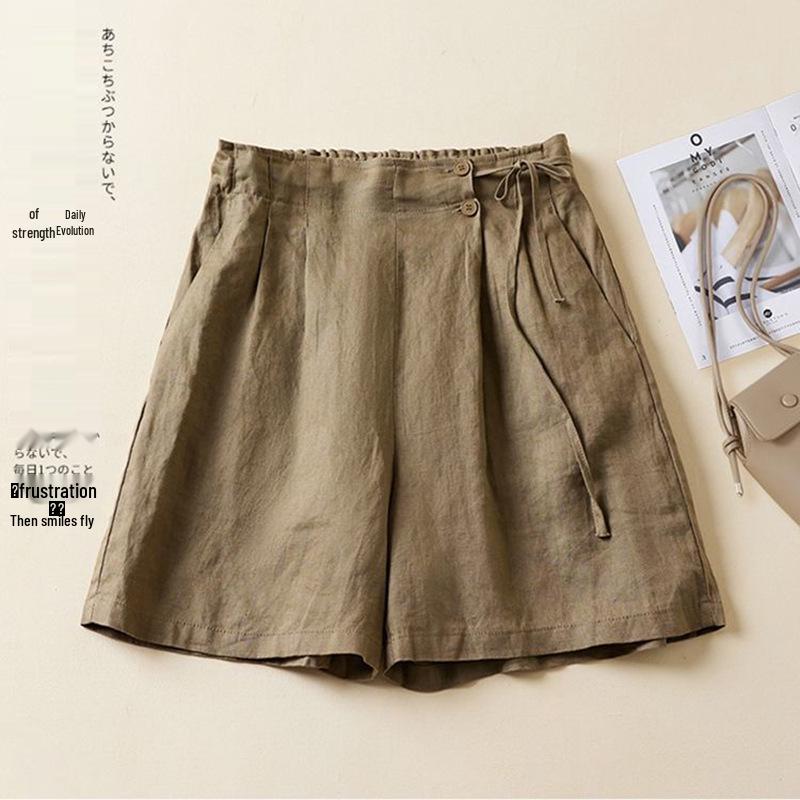Plus Size Retro Solid Color Cotton Wide Leg Capris - Casual Linen Shorts for Women