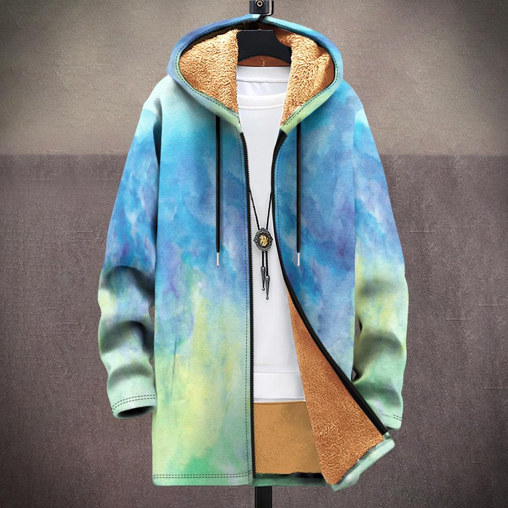 New Jacket Multi-colored Pattern Elements B1 Zipper Hooded Cardigan Thickened Winter Fleece Trendy Padded Clothes