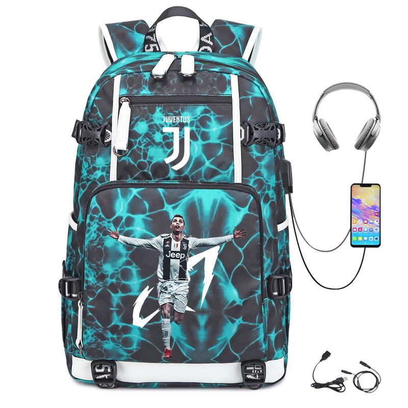 Football Star Cr7 Peripheral Personality Print Youth Backpack Large Capacity Leisure Travel Bag